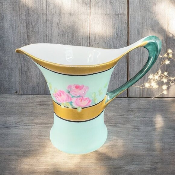 Antique Hutschenreuther Bavaria Pitcher – Cäcilie  HR Cacilie Bavaria Germany Pitcher Jug Gold Trim Floral Pattern Favorite Marked‎